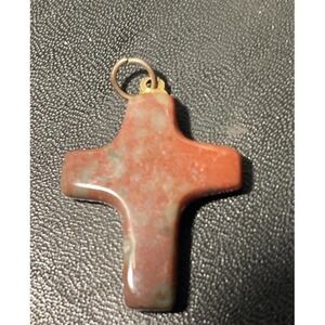 Chunky Sculpt Red Marbled Glass Cross Pendant